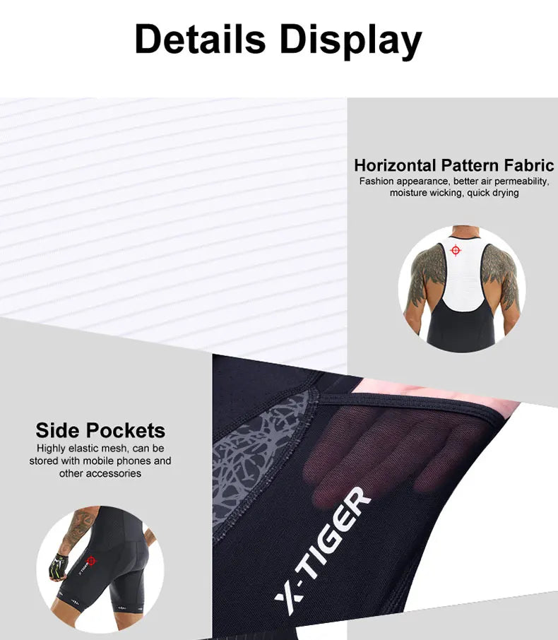 Cycling Bib Shorts 5D Gel Pad Mountain Bike Shorts Bretelle Pockets Outdoor Breathable UPF50+ Bike Tight Bicycle Shorts
