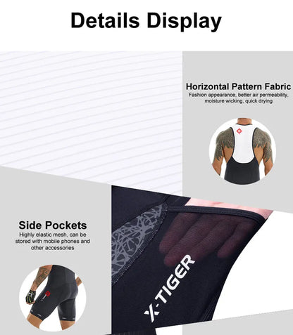 Cycling Bib Shorts 5D Gel Pad Mountain Bike Shorts Bretelle Pockets Outdoor Breathable UPF50+ Bike Tight Bicycle Shorts