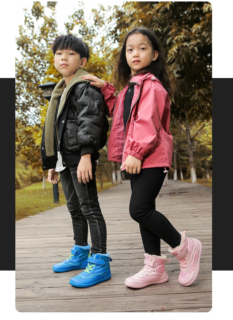 Winter Kids Wide Toe Barefoot Shoes Waterproof Snow Boots Outdoor Girls' Boy Comfortable and Warm Fur Snow Hiking Boot Warm Boot