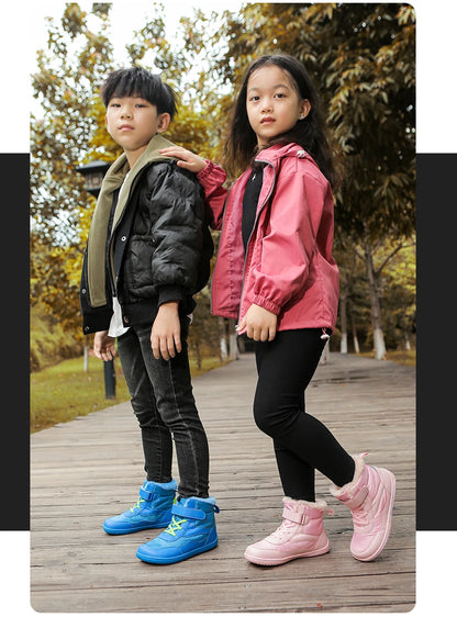 Winter Kids Wide Toe Barefoot Shoes Waterproof Snow Boots Outdoor Girls' Boy Comfortable and Warm Fur Snow Hiking Boot Warm Boot