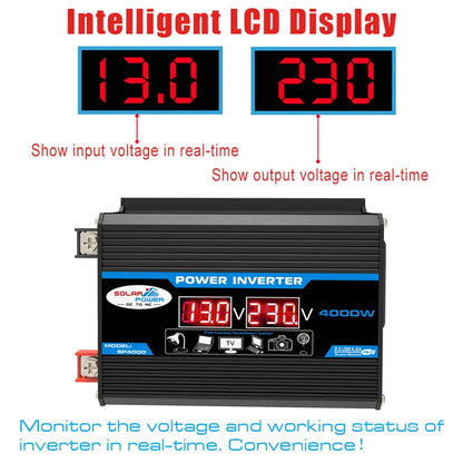 4000W Car Power Inverter DC 12V to AC 220V/110V Dual LCD Digital Display Voltage Transformer Car Charger Converter Adapter