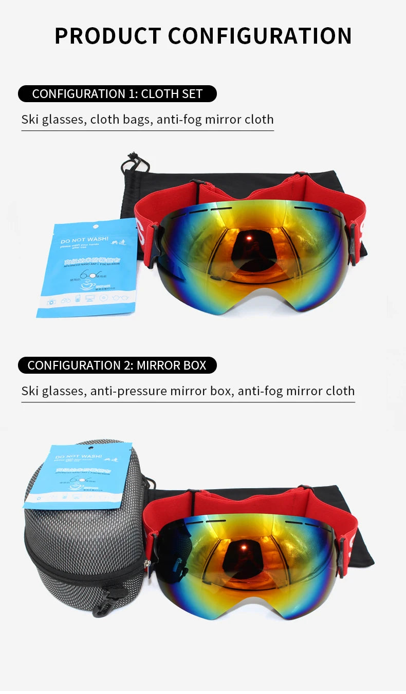 LIGHTWEIGHT Professional Ski Goggles Men UV400 Adult anti-fog Snowboard Skiing Glasses Women Ultra-light Winter Snow Eyewear