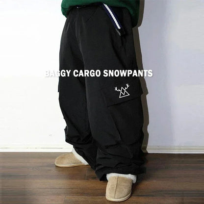 2025 Male Cargo Ski Pants Winter New Loose Skiing Baggy Pants Men Warm Snow Bib Overall Clothes 3L Waterproof Snowboard Trousers