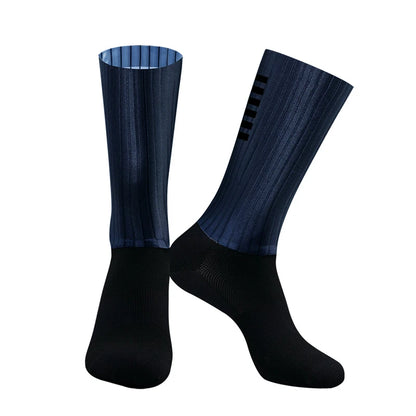 Cycling Knee High Socks Men Anti Slip Silicone Aero Whiteline Bicycle Sport Running Bike Hose