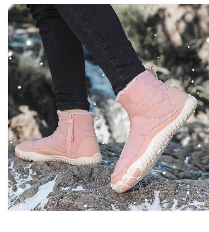 Women/Men Barefoot Snow Boots Warm Fur Shoes Non Slip Minimalist Ankle Boots Thermal Plush Shoes Comfortable for Hiking Walking