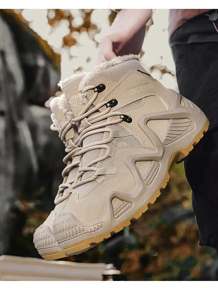 Cross-Border Autumn/Winter High-Top Men's Outdoor Non-Slip Climbing Boots Plus Size Thickened Warm Cotton Shoes Fleece-Lined