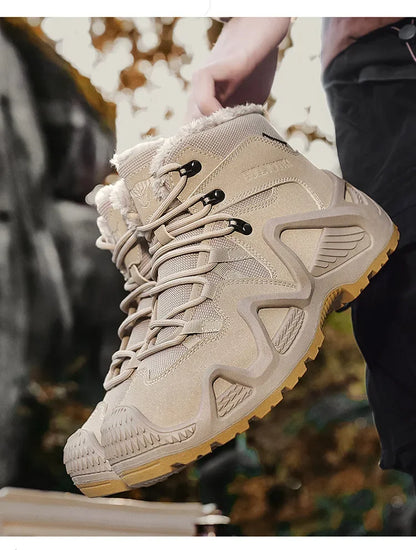 Cross-Border Autumn/Winter High-Top Men's Outdoor Non-Slip Climbing Boots Plus Size Thickened Warm Cotton Shoes Fleece-Lined