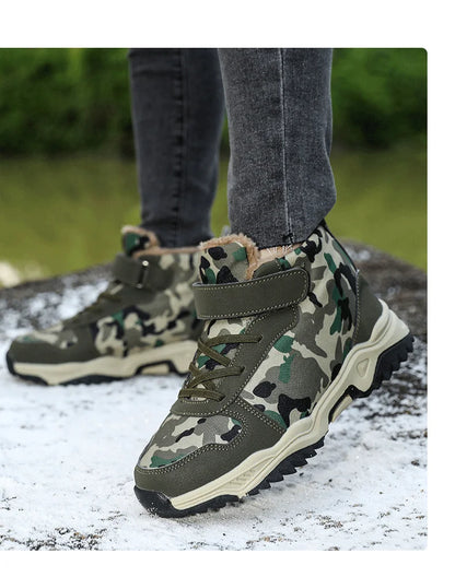 Children Snow Boots Winter Warm Boots Kids Shoes Girls And Boys Camouflage Shoes Non-Slip Rubber Sole Outdoor Hiking Boots