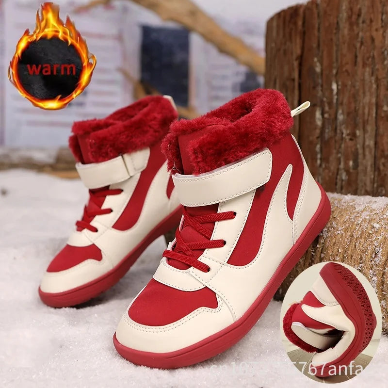 Winter Kids Wide Toe Barefoot Snow Boots Outdoor Waterproof Anti-slip Hiking Shoes Thickened Warm Plush Boots Comfortable