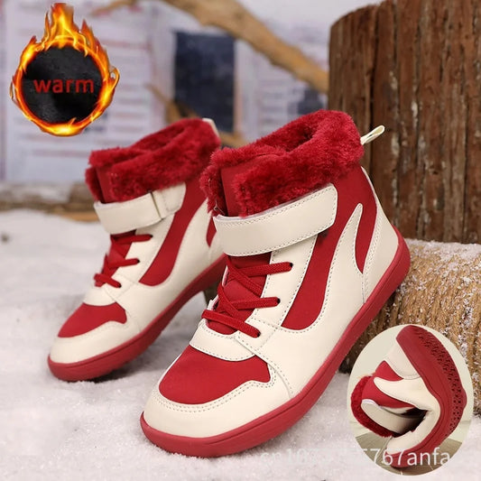 Winter Kids Wide Toe Barefoot Snow Boots Outdoor Waterproof Anti-slip Hiking Shoes Thickened Warm Plush Boots Comfortable