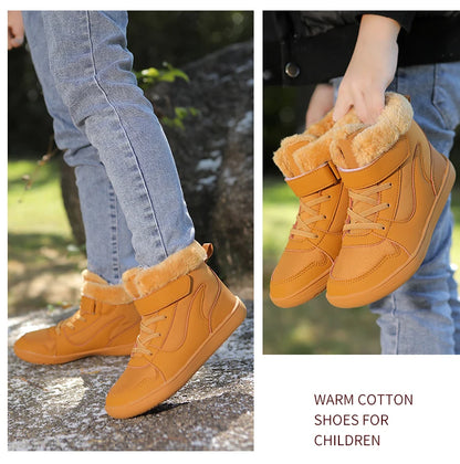 Winter Kids Wide Toe Barefoot Snow Boots Outdoor Waterproof Anti-slip Hiking Shoes Thickened Warm Plush Boots Comfortable