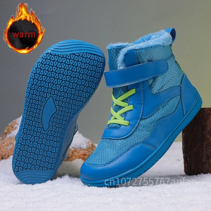 Winter Kids Wide Toe Barefoot Shoes Waterproof Snow Boots Outdoor Girls' Boy Comfortable and Warm Fur Snow Hiking Boot Warm Boot