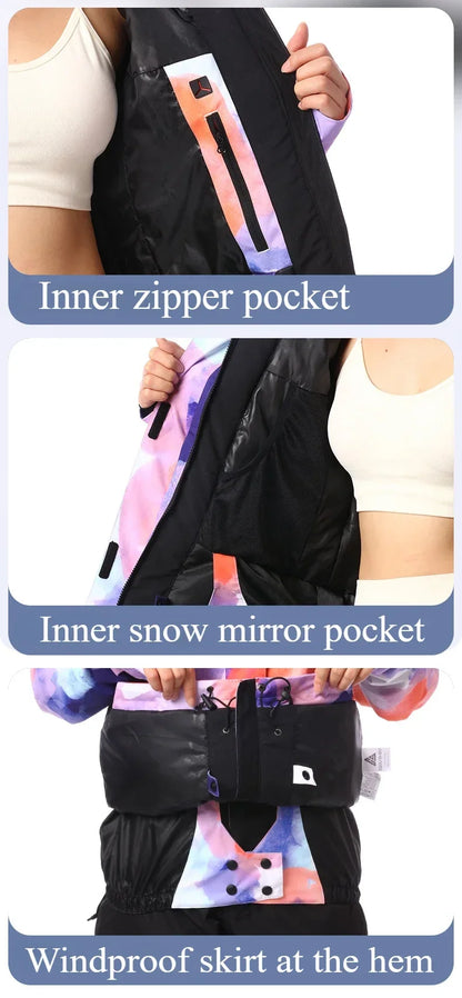 Skiing Hoodie Jacket Outdoor Warm Ski Coats Windproof Waterproof Ski Tops Women Sports Snowboard Jacket Winter New Snow Clothing