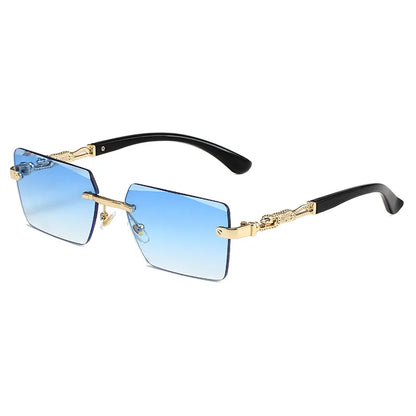 Fashion Rimless Sunglasses UV400 Rectangle Women Men Shades Hiking Square Sun Glasses Female Male Beach Vacation Travel Eyewear