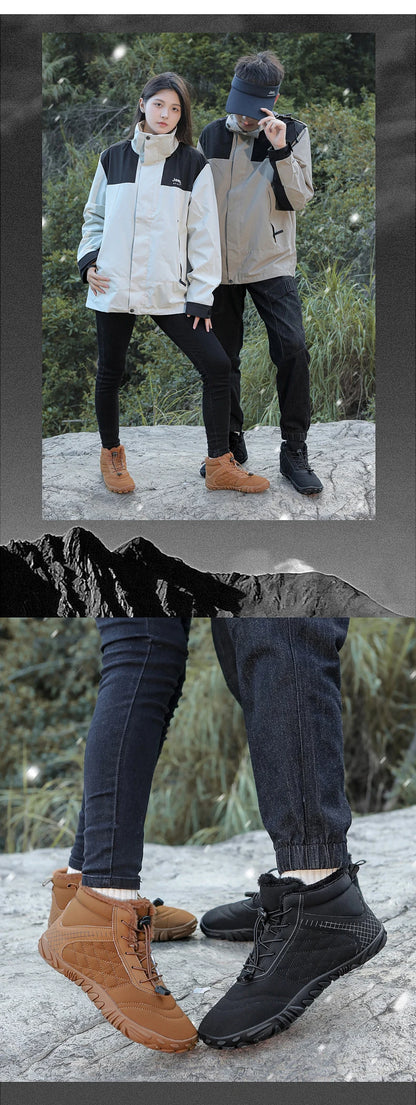 Men's Women's Winter Barefoot Hiking Boots, Slip On Warm Zero Drop Snow Boot, Wide Toe Box Ankle Booties, Minimalist Waterproof