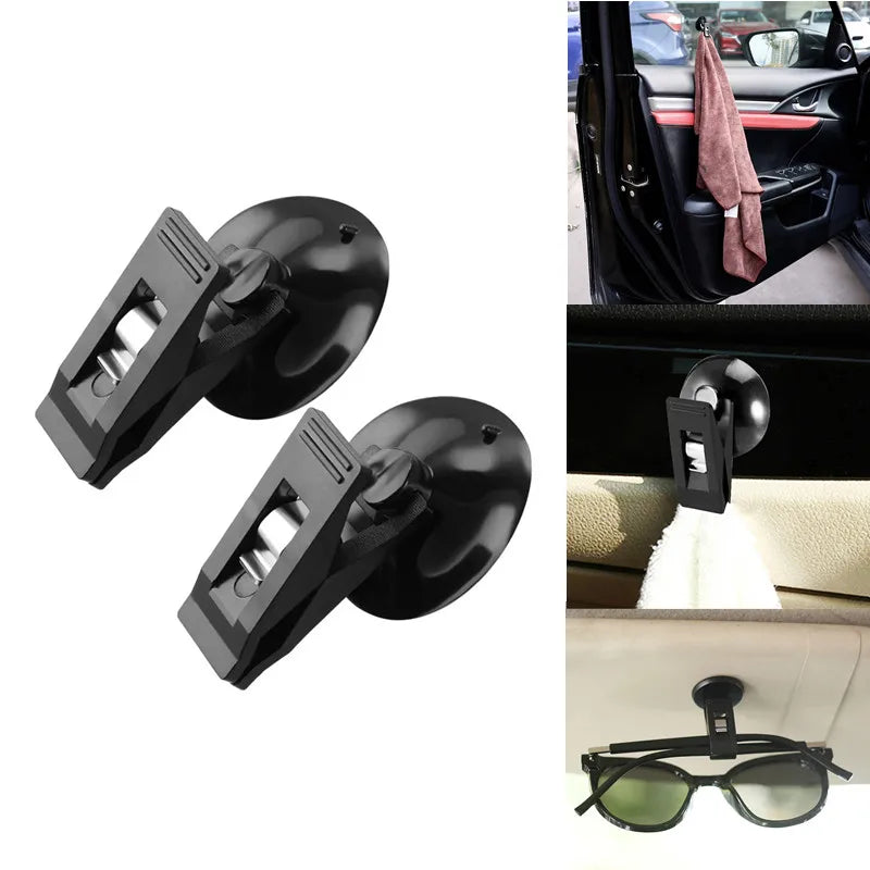 1-2 Pair Car Interior Window Clip Mount Black Suction Cap Clip Plastic Sucker Removable Holder For Sunshade Curtain Towel Ticket