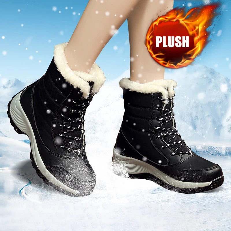 Snow Boots for Women Casual Winter Shoes Platform Non-slip Warm Fur Ankle Boots Plush Combat Outdoor Casual Hiking Warm Shoes