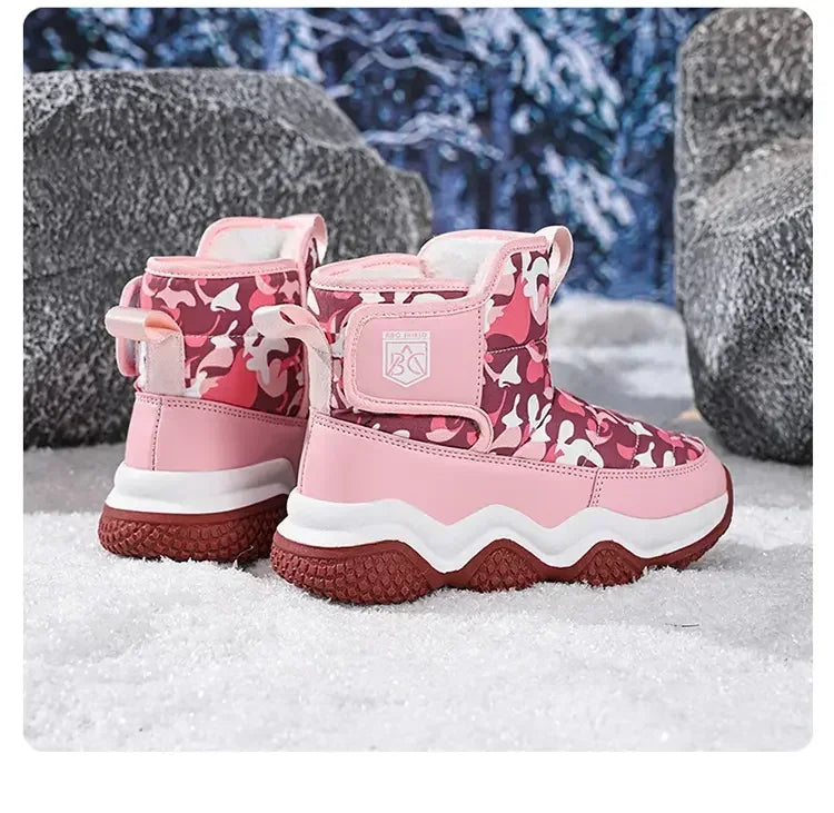 Winter Children Snow Warm Boots Fur Shoes Boys Sneaker Rubber Hiking Shoe Fashion Children Shoes Waterproof Leather Boots Kids