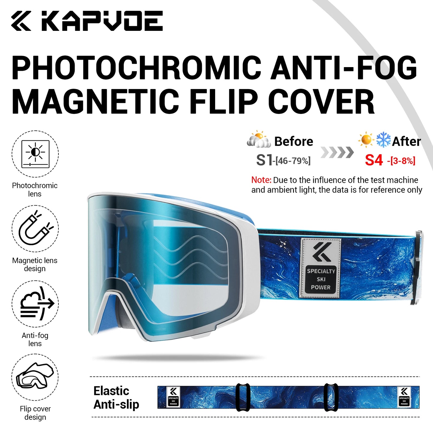 Kapvoe Photochromic Snow Goggles Men Ski Goggles Snowboard Anti-Fog Mask for Women UV400 Protection Glasses Snowmobile Winter