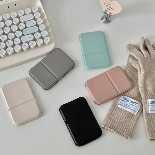 Desktop makeup mirror PU leather simple portable handheld makeup mirror foldable student compact cute pocket mirror