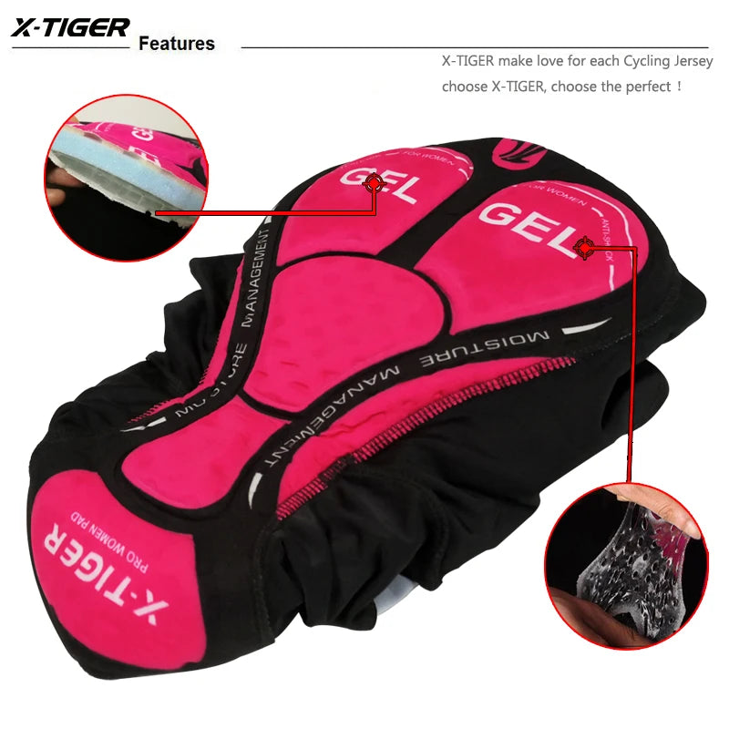 X-TIGER Women Cycling Shorts 3D Gel Padded Shockproof MTB Mountian Bicycle Shorts Road Racing Bike Shorts Summer Outfit Clothes