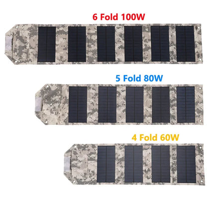 60W 80W 100W Foldable Solar Panel 5V USB Portable Folding Bag Battery Charger for Phone Outdoor Camping Waterproof Power Bank