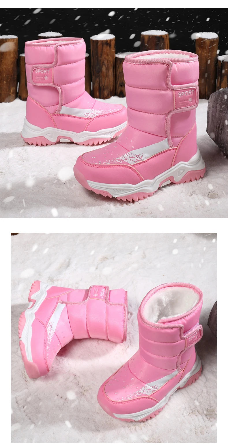 Winter Outdoor Children Boots Princess Elegant Girls Shoes Water Proof Girl Boy Snow Boots Kids Warm High Quality Plush Boots