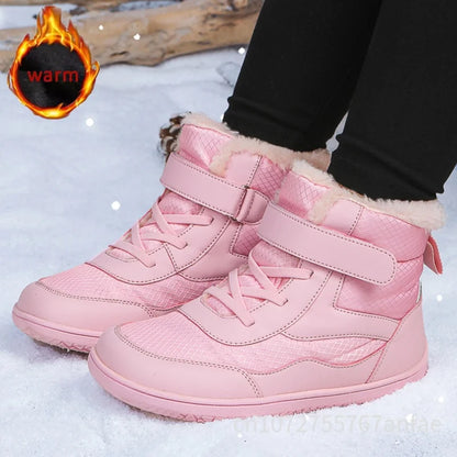 Winter Kids Wide Toe Barefoot Shoes Waterproof Snow Boots Outdoor Girls' Boy Comfortable and Warm Fur Snow Hiking Boot Warm Boot
