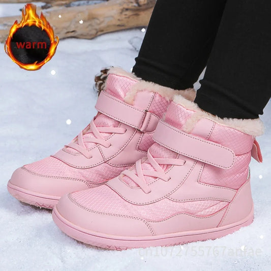 Winter Kids Wide Toe Barefoot Shoes Waterproof Snow Boots Outdoor Girls' Boy Comfortable and Warm Fur Snow Hiking Boot Warm Boot