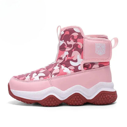Winter Children Snow Warm Boots Fur Shoes Boys Sneaker Rubber Hiking Shoe Fashion Children Shoes Waterproof Leather Boots Kids