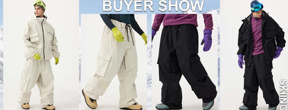 GSOU SNOW Winter Multi Pockets Ski Pants Men Loose Snow Pants Warm Windproof Skiing Trousers Outdoor Sports Breathable Britches
