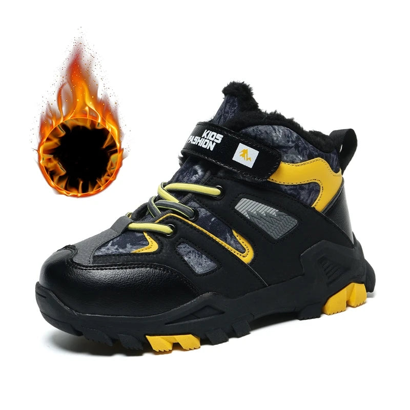 Winter Fur Hiking Shoes Kids Non-slip Claw Sports Shoes Outdoor Warm Velvet Snow Boots Children High Top Platform Sneakers Boys