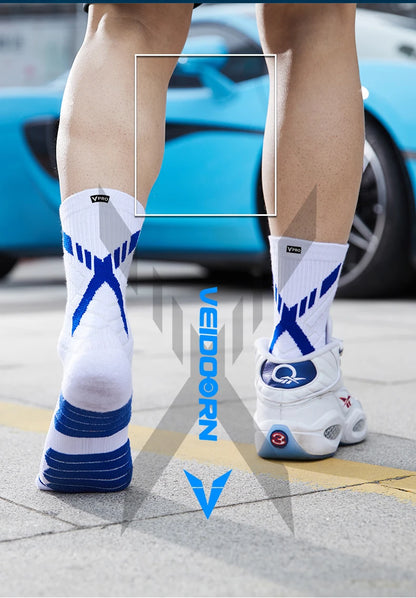 Veidoorn High Quality Sport Socks for Men Mid Calf Length Running Basketball Socks Thicken Non Slip Camping Cycling Stocking