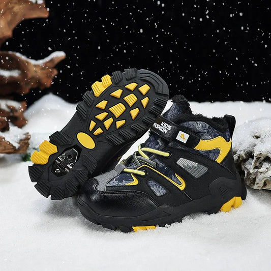Winter Fur Hiking Shoes Kids Non-slip Claw Sports Shoes Outdoor Warm Velvet Snow Boots Children High Top Platform Sneakers Boys