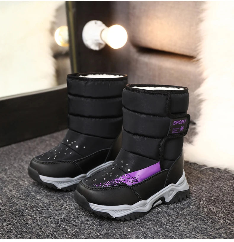 Winter Outdoor Children Boots Princess Elegant Girls Shoes Water Proof Girl Boy Snow Boots Kids Warm High Quality Plush Boots