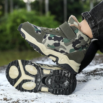Children Snow Boots Winter Warm Boots Kids Shoes Girls And Boys Camouflage Shoes Non-Slip Rubber Sole Outdoor Hiking Boots