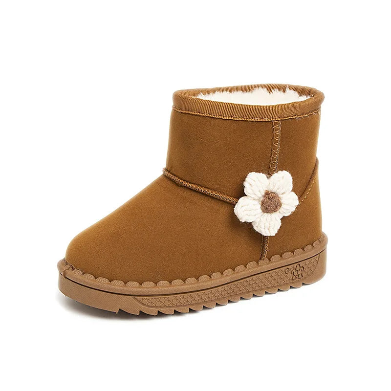 Kids Snow Boots Winter Fashion Non-slip Children's Boots Skiing Solid Color Warm Pattern Soft Thick Bottom Children's Shoes