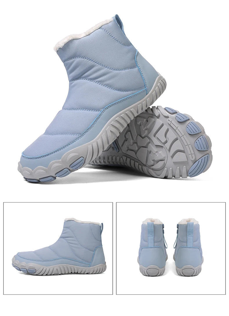 Women/Men Barefoot Snow Boots Warm Fur Shoes Non Slip Minimalist Ankle Boots Thermal Plush Shoes Comfortable for Hiking Walking