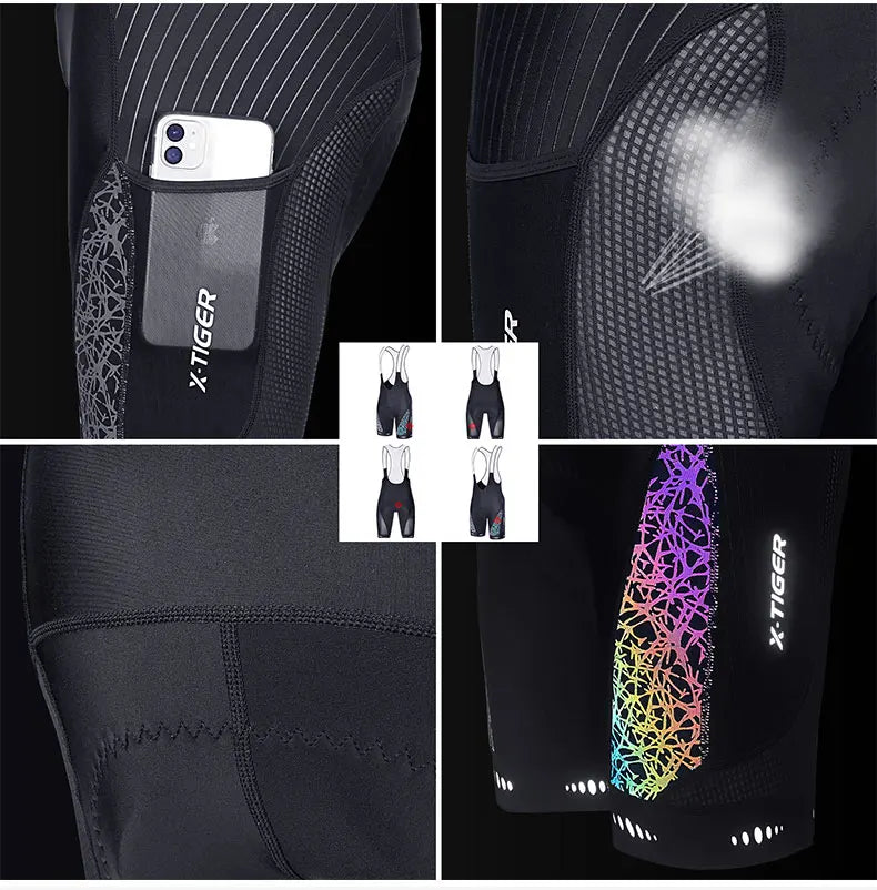 Cycling Bib Shorts 5D Gel Pad Mountain Bike Shorts Bretelle Pockets Outdoor Breathable UPF50+ Bike Tight Bicycle Shorts