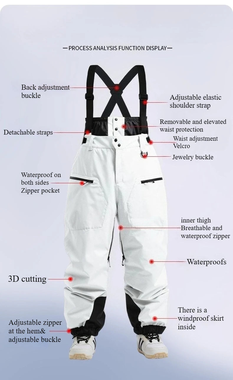 New Unisex Ski Pants Women Windproof Waterproof Snow Strides Warm Breathable Thickened Winter Outdoor Snowboarding Trousers