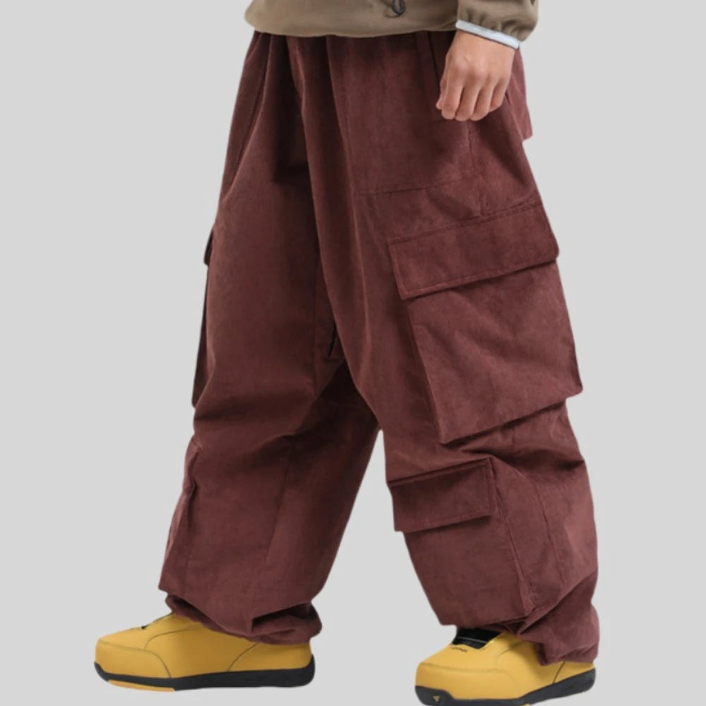 GSOU SNOW Winter Multi Pockets Ski Pants Men Loose Snow Pants Warm Windproof Skiing Trousers Outdoor Sports Breathable Britches
