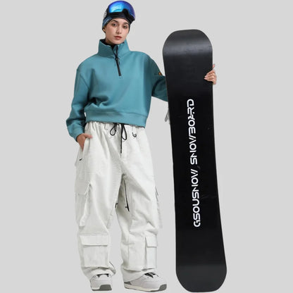 GSOU SNOW Winter Multi Pockets Ski Pants Men Loose Snow Pants Warm Windproof Skiing Trousers Outdoor Sports Breathable Britches