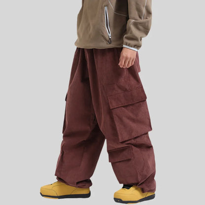 GSOU SNOW Winter Multi Pockets Ski Pants Men Loose Snow Pants Warm Windproof Skiing Trousers Outdoor Sports Breathable Britches