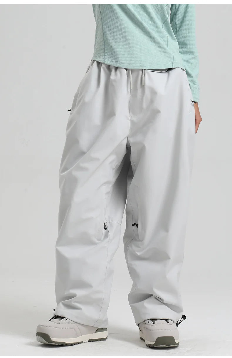 New Baggy Windproof Men Solid Women Skiing Pants Waterproof Loose Hooded Ski Strides Outdoor Sports Adult Breathable Trousers