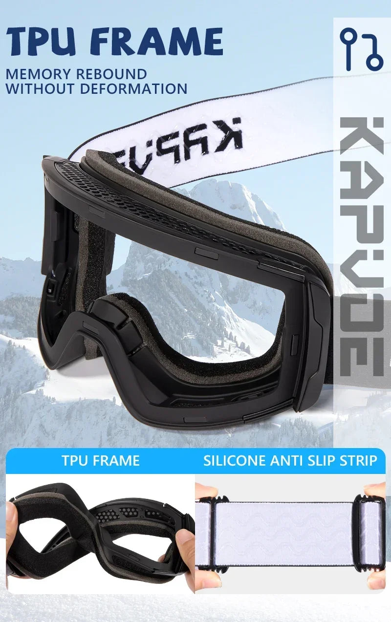Kapvoe Photochromic Ski Goggles Magnetic Anti-Fog Lenses UV400 Protection Men Women Ski Goggles Winter Sports Eyewear