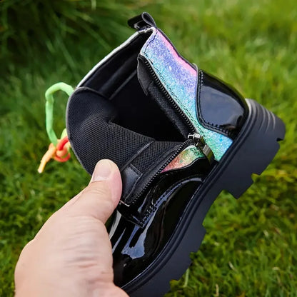 Autumn Winter High-Top Lace-Up Kids Martin Boots for Girls Boys Fashion Leather Boots Soft Bottom Non-slip Children Hiking Shoes