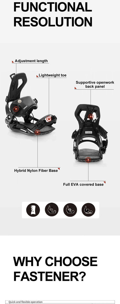 TERROR FS630 Step-In Snowboard Bindings Men Women 3D Highback EVA Shock Absorption Freestyle All-Mountain Quick Entry