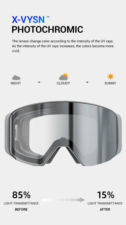Kapvoe Photochromic Snow Goggles Men Ski Goggles Snowboard Anti-Fog Mask for Women UV400 Protection Glasses Snowmobile Winter