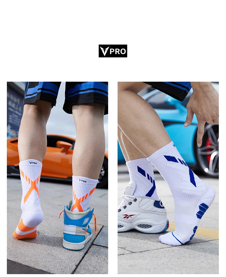 Veidoorn High Quality Sport Socks for Men Mid Calf Length Running Basketball Socks Thicken Non Slip Camping Cycling Stocking