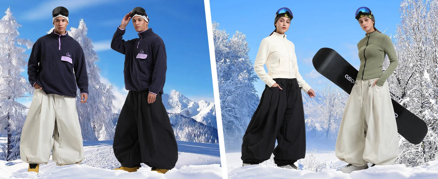 GSOU SNOW Plus Size Winter Ski Trousers Super Baggy Men Snowboard Clothes Women Snow Pants Outdoor Sports Winterproof Breathable